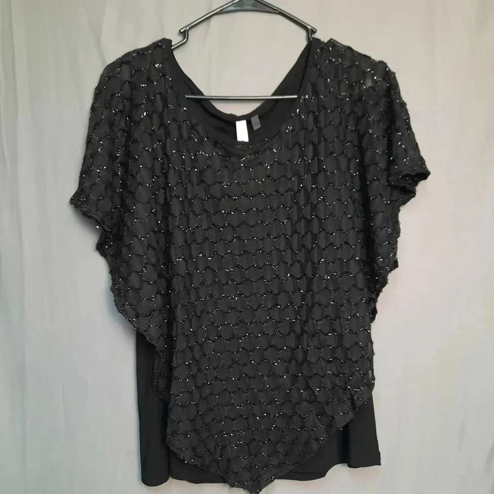 NWT Ny Collection Black Sheer Overlay Tank Top Size Large